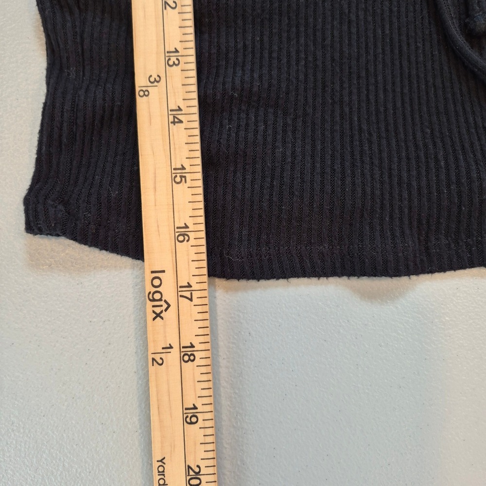 SO Black Ribbed Cinched Front Top S Long Sleeve V-Neck Cropped Lettuce Edge Y2K - Picture 11 of 11